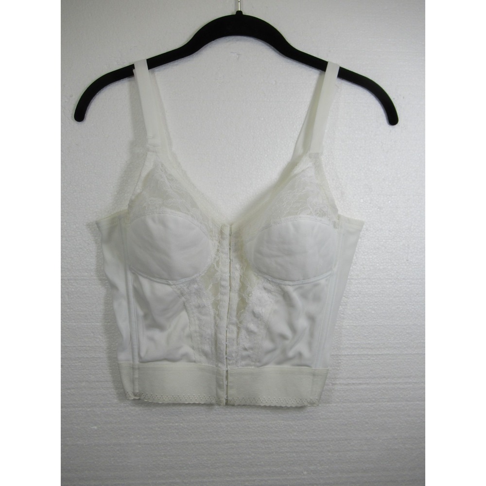 Vintage Adonna Front Close Longline Bra 34B White Wireless Boned